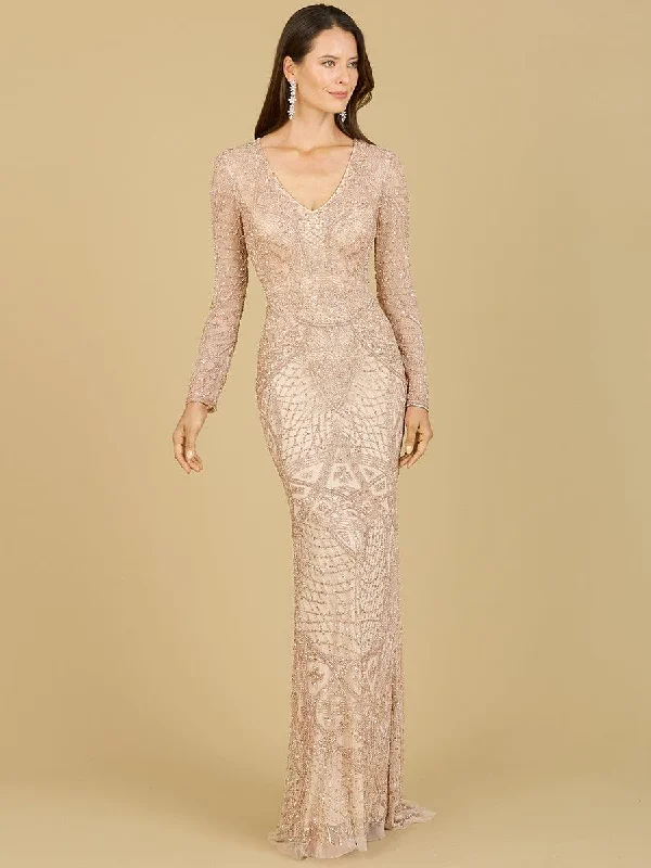 Bodycon dress with a scalloped edge​Lara Dresses 29215 Long Beaded Evening Gown