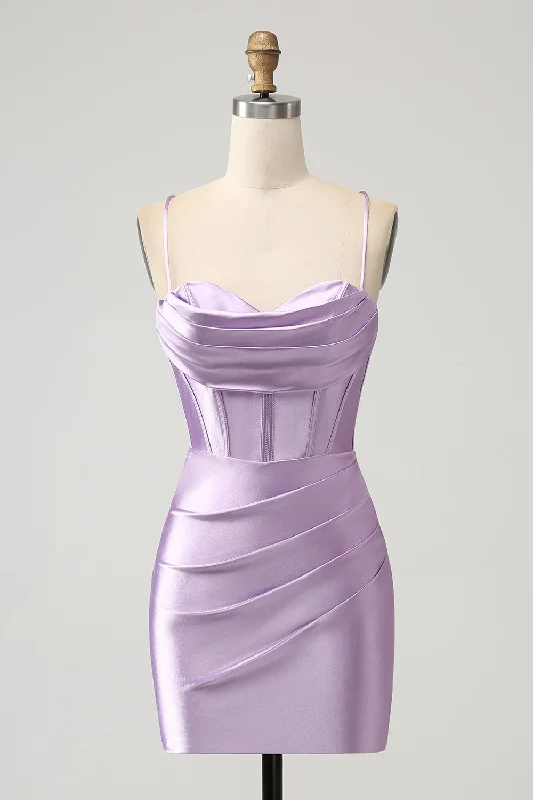 Tulle party dresses with a fairy - tale charm for formal occasionsLilac Bodycon Spaghetti Straps Corset Satin Party Dress Tulle party dresses with a fairy - tale charm for formal occasionsLilac Bodycon Spaghetti Straps Corset Satin Party Dress