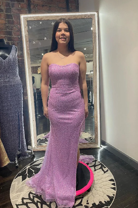 Sheath formal dresses with metallic thread detailing for a modern promLilac Mermaid Long Beaded Prom Dress With Fringed Slit Sheath formal dresses with metallic thread detailing for a modern promLilac Mermaid Long Beaded Prom Dress With Fringed Slit