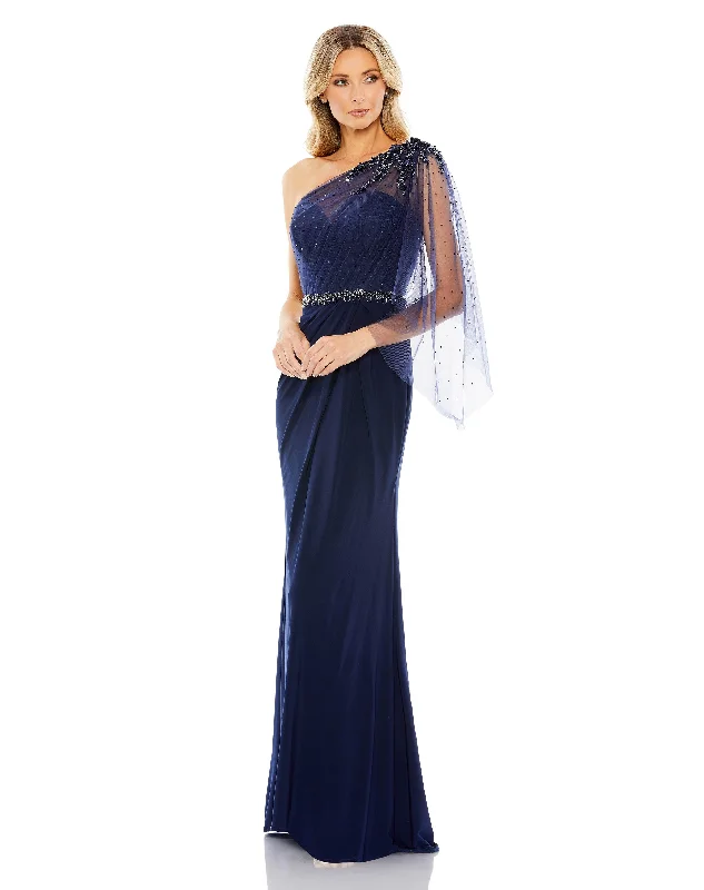 Bodycon dress with a scalloped edge​Mac Duggal 79392 Long Formal One Shoulder Dress
