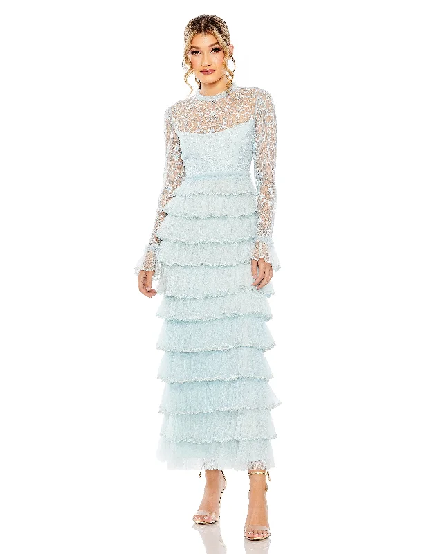 Bodycon dress with a pleated bodice​Mac Duggal 8003 Long Sleeve Formal Dress