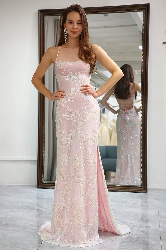 Party dresses with a fringed detail for a fun and dynamic styleMermaid Pink Lace-Up Back Prom Dress with Appliques Party dresses with a fringed detail for a fun and dynamic styleMermaid Pink Lace-Up Back Prom Dress with Appliques