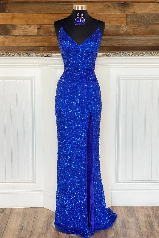 Beach party dresses made of lightweight and breathable fabricMermaid Spaghetti Straps Royal Blue Sequins Long Prom Dress Beach party dresses made of lightweight and breathable fabricMermaid Spaghetti Straps Royal Blue Sequins Long Prom Dress