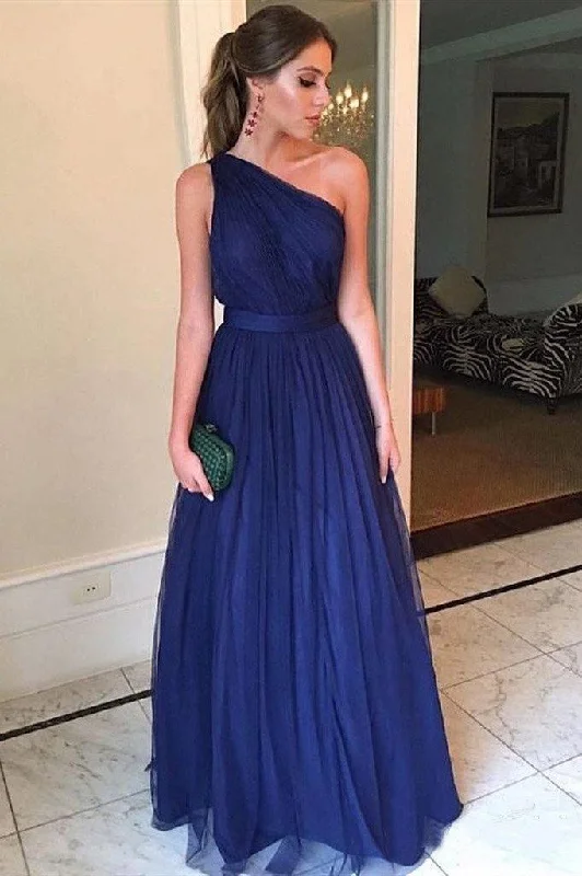 Party dresses with a criss - cross back design for a stylish detailOne Shoulder Royal Blue Tulle Long Prom Dress Simple Evening Dress PG846 Party dresses with a criss - cross back design for a stylish detailOne Shoulder Royal Blue Tulle Long Prom Dress Simple Evening Dress PG846