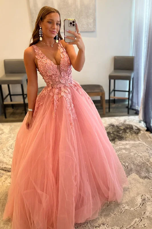 Cocktail party dresses in a classic little black dress stylePrincess A Line Deep V Neck Blush Long Prom Dress with Appliques Cocktail party dresses in a classic little black dress stylePrincess A Line Deep V Neck Blush Long Prom Dress with Appliques