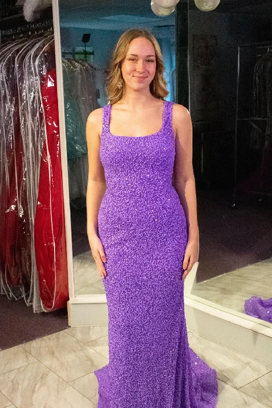 A - line formal dresses with beaded lace appliques for formal eventsPurple Mermaid Square Neck Long Sequined Prom Dress A - line formal dresses with beaded lace appliques for formal eventsPurple Mermaid Square Neck Long Sequined Prom Dress
