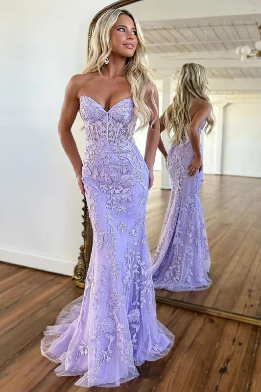 Party dresses with a fringed detail for a fun and dynamic stylePurple Strapless Prom Dress with Appliques Party dresses with a fringed detail for a fun and dynamic stylePurple Strapless Prom Dress with Appliques