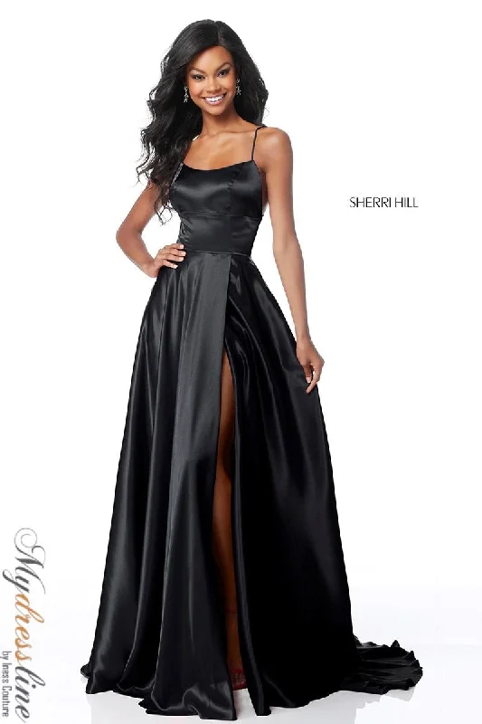 Formal dresses with cold - shoulder ruffled sleeves and floral prints for a romantic and trendy formal styleSherri Hill 51631 Formal dresses with cold - shoulder ruffled sleeves and floral prints for a romantic and trendy formal styleSherri Hill 51631