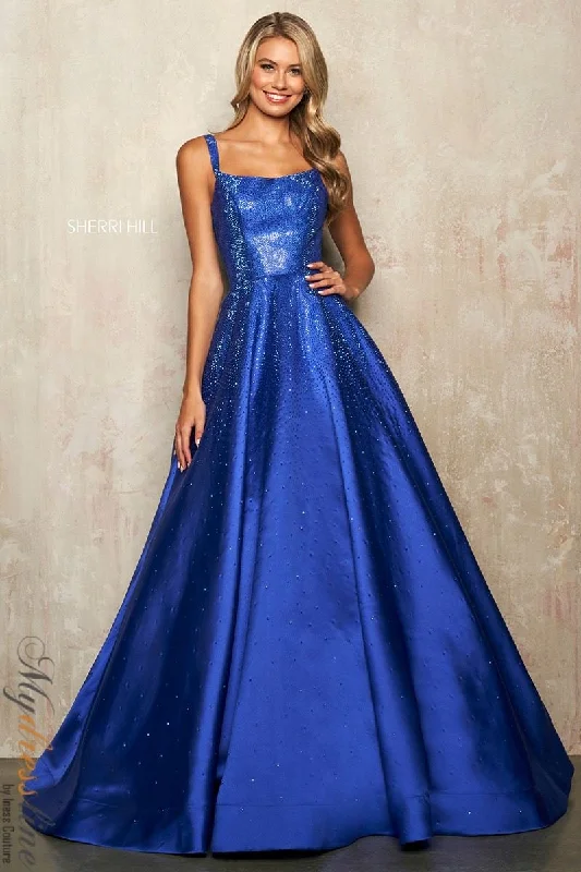 Prom dresses with geometric - cutout sleeves and flowing chiffon fabrics for a modern and airy lookSherri Hill 54154 Prom dresses with geometric - cutout sleeves and flowing chiffon fabrics for a modern and airy lookSherri Hill 54154