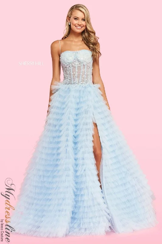 Prom dresses with cold - shoulder cutouts and satin bows for a trendy lookSherri Hill 54189 Prom dresses with cold - shoulder cutouts and satin bows for a trendy lookSherri Hill 54189