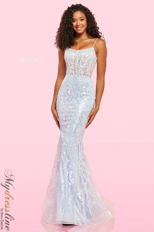 Prom dresses with ruched bodices and organza sleeves for a romantic lookSherri Hill 54275 Prom dresses with ruched bodices and organza sleeves for a romantic lookSherri Hill 54275