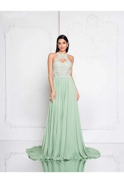 Sequined formal dresses with open backs for a sexy prom styleTerani Couture - 1812P5393 Embellished Halter Chiffon A-line Dress Sequined formal dresses with open backs for a sexy prom styleTerani Couture - 1812P5393 Embellished Halter Chiffon A-line Dress