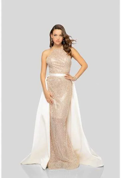 Formal dresses with high - low hems and floral embroidery for a unique prom styleTerani Couture - 1912P8437 Glitter Tulle Dress With Mikado Overskirt Formal dresses with high - low hems and floral embroidery for a unique prom styleTerani Couture - 1912P8437 Glitter Tulle Dress With Mikado Overskirt
