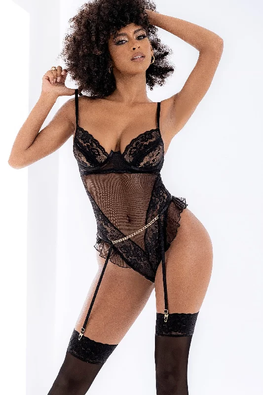 Plus - Size Bodysuits with a Comfortable and Flattering FitMesh Bodysuit With Ruffle detail Plus - Size Bodysuits with a Comfortable and Flattering FitMesh Bodysuit With Ruffle detail