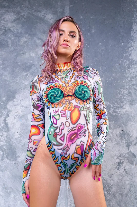 Crop Bodysuits to Pair with High - Waisted BottomsBedouin White Mesh Bodysuit