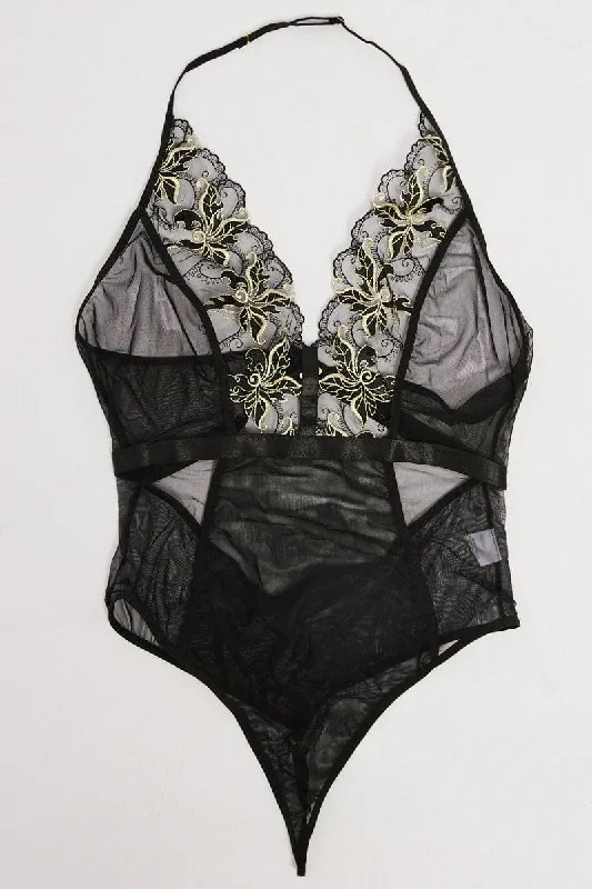 Convertible Straps Bodysuits for Multiple Styling OptionsBlack Embroidery Mesh Bodysuit Lingerie Convertible Straps Bodysuits for Multiple Styling OptionsBlack Embroidery Mesh Bodysuit Lingerie