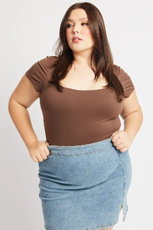 Plus - Size Bodysuits with a Comfortable and Flattering FitBrown Bodysuit Short Sleeve Supersoft