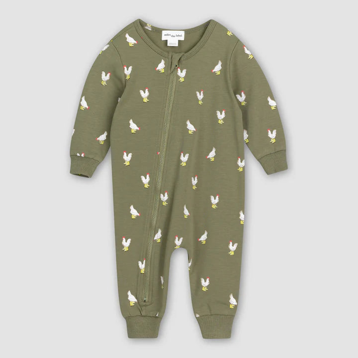 County Chicken Print Playsuit - Lichen Green