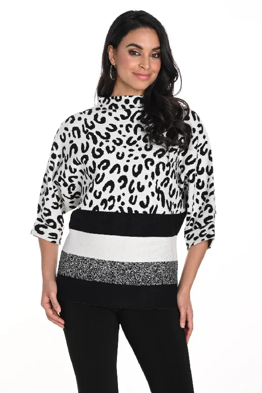 Hand - embroidered lace cover ups for a romantic and elegant beach outfitFrank Lyman Sweater 243496U Off-White/Black