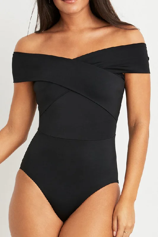 Women's Velvet One - Pieces in Emerald Green for a Luxurious and Sophisticated OccasionJulianna Off-The-Shoulder One-piece Swimsuit in Black Women's Velvet One - Pieces in Emerald Green for a Luxurious and Sophisticated OccasionJulianna Off-The-Shoulder One-piece Swimsuit in Black