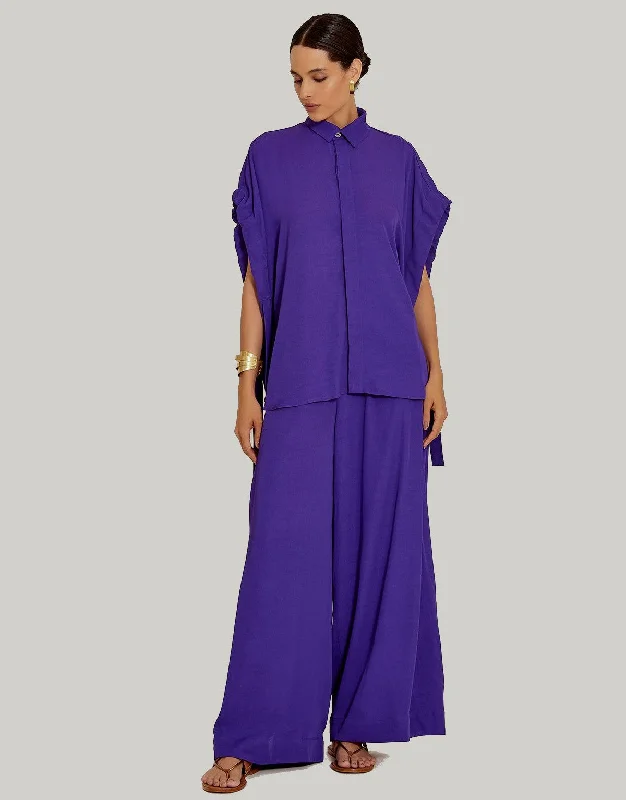 Thermal - lined cover ups for cooler beach eveningsTie Detail Shirt in Purple