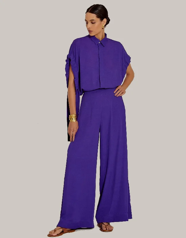 Ankle - length cover ups for a more covered - up and stylish beach lookSide Pleated Pants, Purple Ankle - length cover ups for a more covered - up and stylish beach lookSide Pleated Pants, Purple