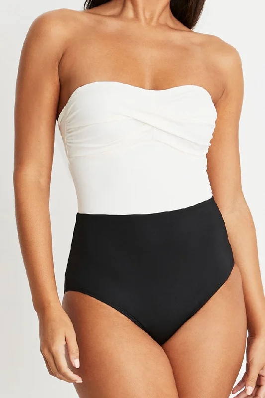 Plus Size Women's Animal Print One - Pieces in Leopard for a Bold and Trendy StatementLiz Sweetheart Strapless One-piece Swimsuit in Ivory and Black Plus Size Women's Animal Print One - Pieces in Leopard for a Bold and Trendy StatementLiz Sweetheart Strapless One-piece Swimsuit in Ivory and Black