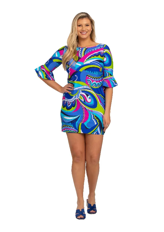 Split - hem cover ups for a more dynamic and stylish appearancePuglia Boat Neck Dress with Bell Sleeves (style 672) Split - hem cover ups for a more dynamic and stylish appearancePuglia Boat Neck Dress with Bell Sleeves (style 672)