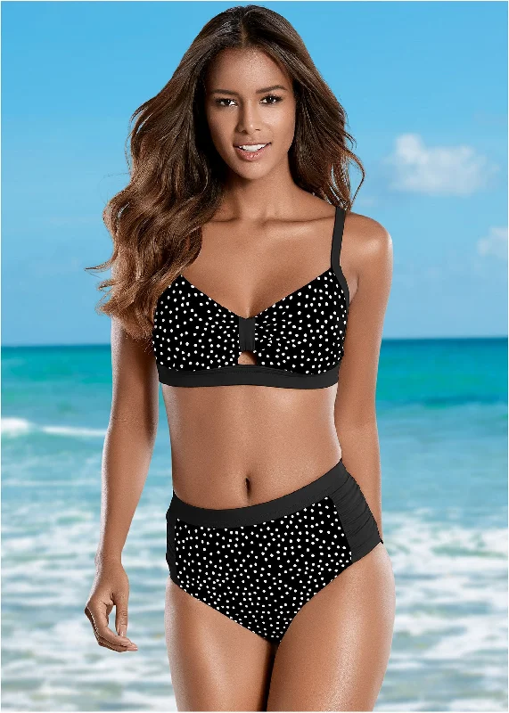 Women's Long - Sleeve Rash Guard Swim Tops in Black for Sun Protection and SurfingPeephole Sport Top - Black Vintage Dot Women's Long - Sleeve Rash Guard Swim Tops in Black for Sun Protection and SurfingPeephole Sport Top - Black Vintage Dot