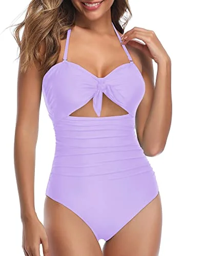 Women's Cut - Out One - Pieces in Black with Geometric Shapes for a Modern and Edgy StyleRemovable And Adjustable Tummy Control One Piece Swimsuits-Light Purple Women's Cut - Out One - Pieces in Black with Geometric Shapes for a Modern and Edgy StyleRemovable And Adjustable Tummy Control One Piece Swimsuits-Light Purple