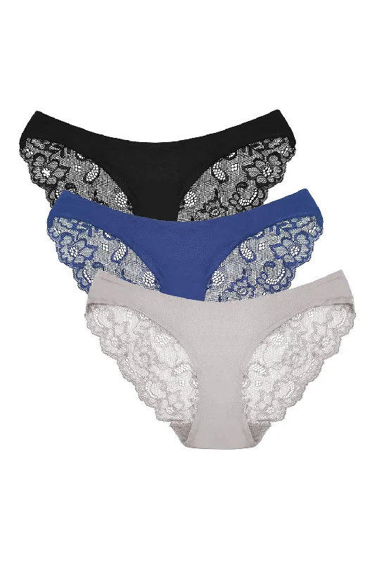 Plus Size Women's Floral Print Maxi One - Pieces in Multicolor for a Spring Garden PartyHipster Briefs Lace Solid Color Panties 3 Pack