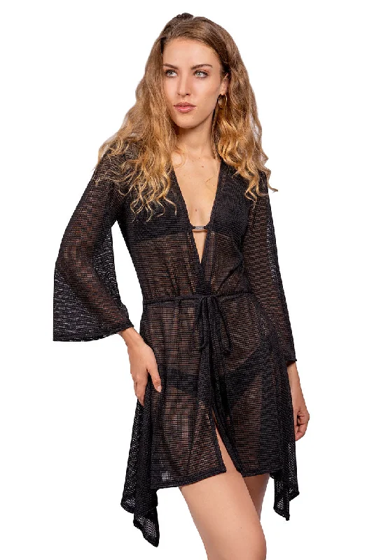 Maternity stretchy cover ups for pregnant beachgoersSHORT DUSTER ASYMMETRIC SKIRT WITH TIE BELT - GOFRET Maternity stretchy cover ups for pregnant beachgoersSHORT DUSTER ASYMMETRIC SKIRT WITH TIE BELT - GOFRET