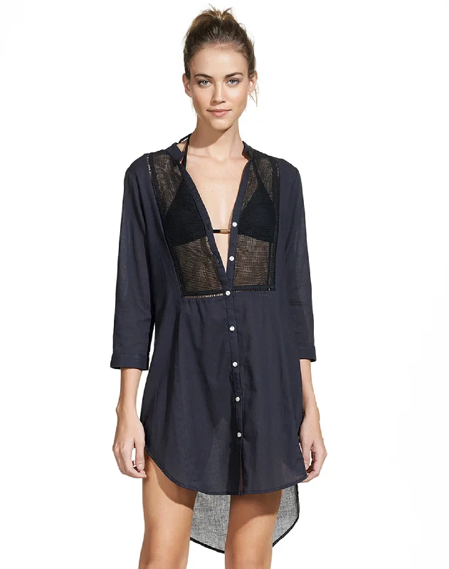 Round - neck cover ups for a classic and simple lookSoft Chemise - Black