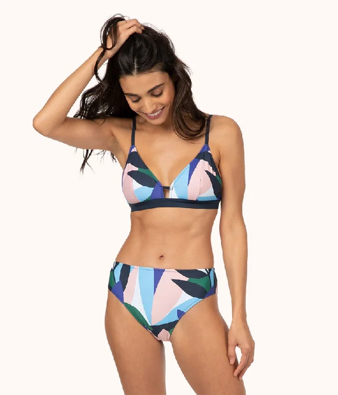 Plus Size Women's Longline Swim Tops in Navy with Striped Pattern for a Nautical StyleThe Bralette - Print: Retro Floral Plus Size Women's Longline Swim Tops in Navy with Striped Pattern for a Nautical StyleThe Bralette - Print: Retro Floral