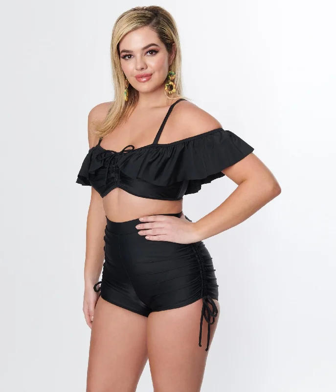 Plus Size Women's Longline Swim Tops in Navy with Striped Pattern for a Nautical StyleUnique Vintage Black Ruffle Swim Top Plus Size Women's Longline Swim Tops in Navy with Striped Pattern for a Nautical StyleUnique Vintage Black Ruffle Swim Top