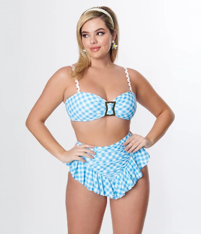Women's Crochet - Trimmed Swim Tops in White for a Boho - Inspired Beach OutfitUnique Vintage Blue Gingham Buckle Swim Top Women's Crochet - Trimmed Swim Tops in White for a Boho - Inspired Beach OutfitUnique Vintage Blue Gingham Buckle Swim Top
