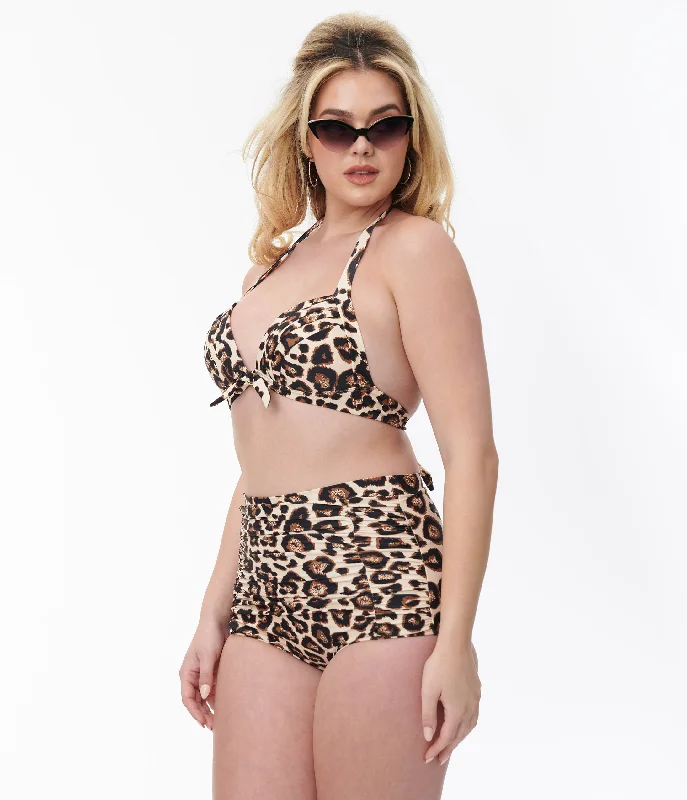 Women's Mesh - Inserted Swim Tops in Black for a Sexy and Modern Beach EnsembleUnique Vintage 1950s Leopard Print Monroe Halter Swim Top Women's Mesh - Inserted Swim Tops in Black for a Sexy and Modern Beach EnsembleUnique Vintage 1950s Leopard Print Monroe Halter Swim Top