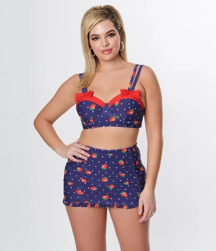 Plus Size Women's Floral - Embroidery Swim Tops in Cream for a Delicate and Elegant AppearanceUnique Vintage Navy Strawberry Pin Dot Bowed Over Swim Top Plus Size Women's Floral - Embroidery Swim Tops in Cream for a Delicate and Elegant AppearanceUnique Vintage Navy Strawberry Pin Dot Bowed Over Swim Top