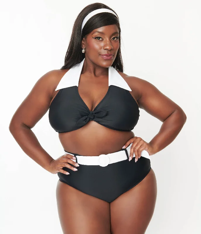 Women's Color - Blocked Swim Tops in Orange and Pink for a Vibrant Summer LookUnique Vintage Plus Size Black & White Halter Swim Top Women's Color - Blocked Swim Tops in Orange and Pink for a Vibrant Summer LookUnique Vintage Plus Size Black & White Halter Swim Top