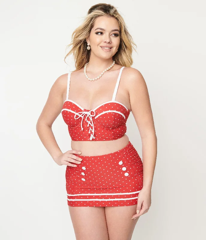 Women's High - Neck Swim Tops in Navy with Zipper for a Sleek and Sporty LookUnique Vintage Red Pin Dot Lace Up Swim Top Women's High - Neck Swim Tops in Navy with Zipper for a Sleek and Sporty LookUnique Vintage Red Pin Dot Lace Up Swim Top