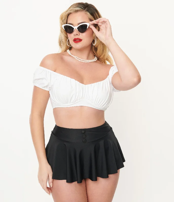 Women's Long - Sleeve Rash Guard Swim Tops in Black for Sun Protection and SurfingUnique Vintage 1940s White Off The Shoulder Swim Top Women's Long - Sleeve Rash Guard Swim Tops in Black for Sun Protection and SurfingUnique Vintage 1940s White Off The Shoulder Swim Top