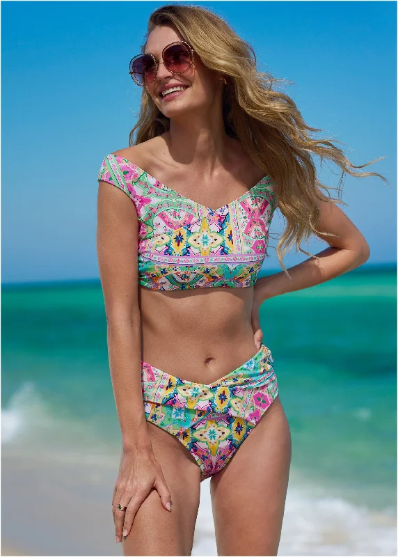 Women's Halter Neck Swim Tops with Tie - Back in Neon Colors for a Bold Summer VibeOff The Shoulder Bikini Top - Beach Art Women's Halter Neck Swim Tops with Tie - Back in Neon Colors for a Bold Summer VibeOff The Shoulder Bikini Top - Beach Art