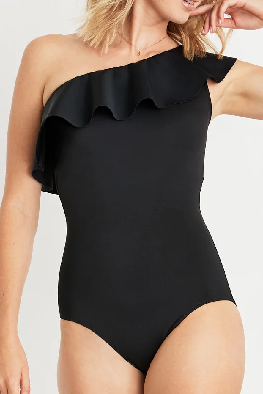 Women's Long - Sleeve Turtleneck One - Pieces in Navy for a Sophisticated Winter EnsembleVanessa Ruffle One Shoulder One-piece Swimsuit in Black Women's Long - Sleeve Turtleneck One - Pieces in Navy for a Sophisticated Winter EnsembleVanessa Ruffle One Shoulder One-piece Swimsuit in Black